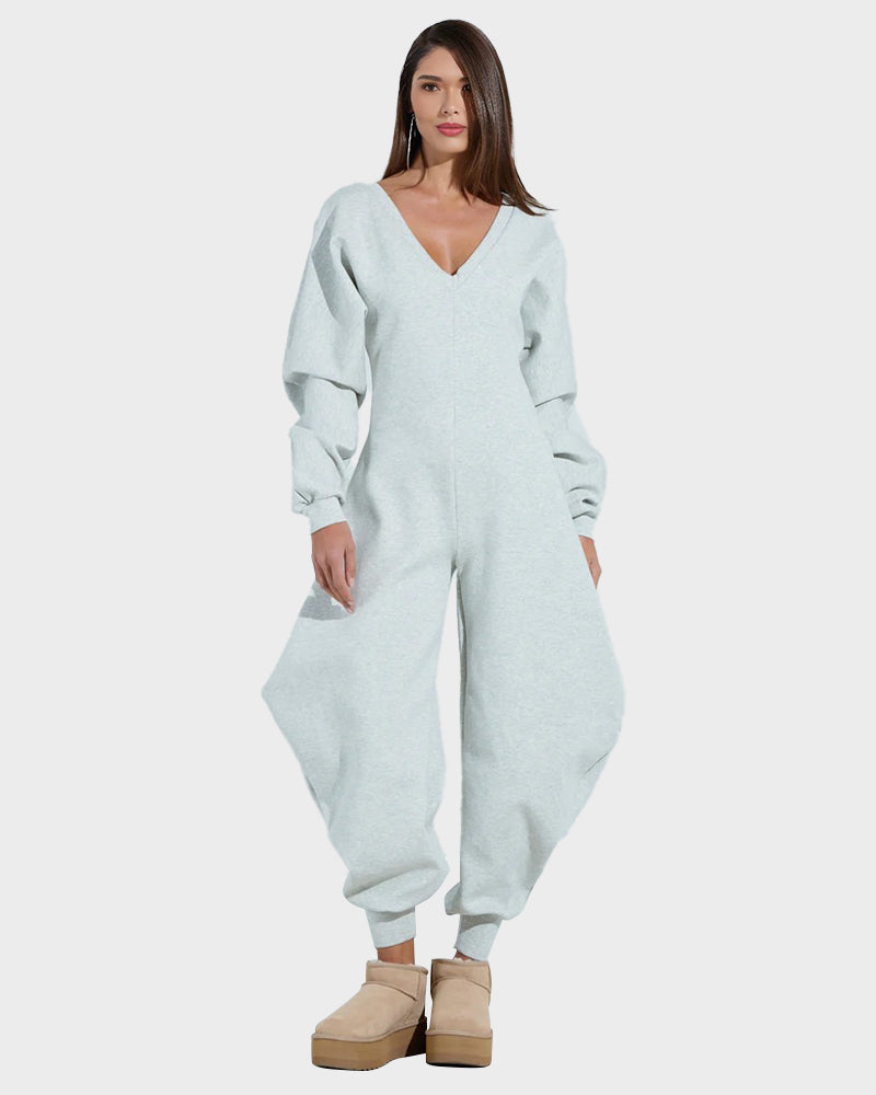 Cozy Deep V Sweatshirt Jumpsuit - view 3