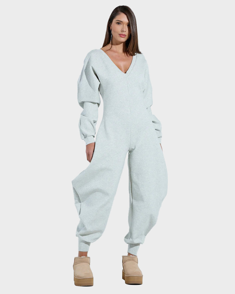 Cozy Deep V Sweatshirt Jumpsuit - view 4