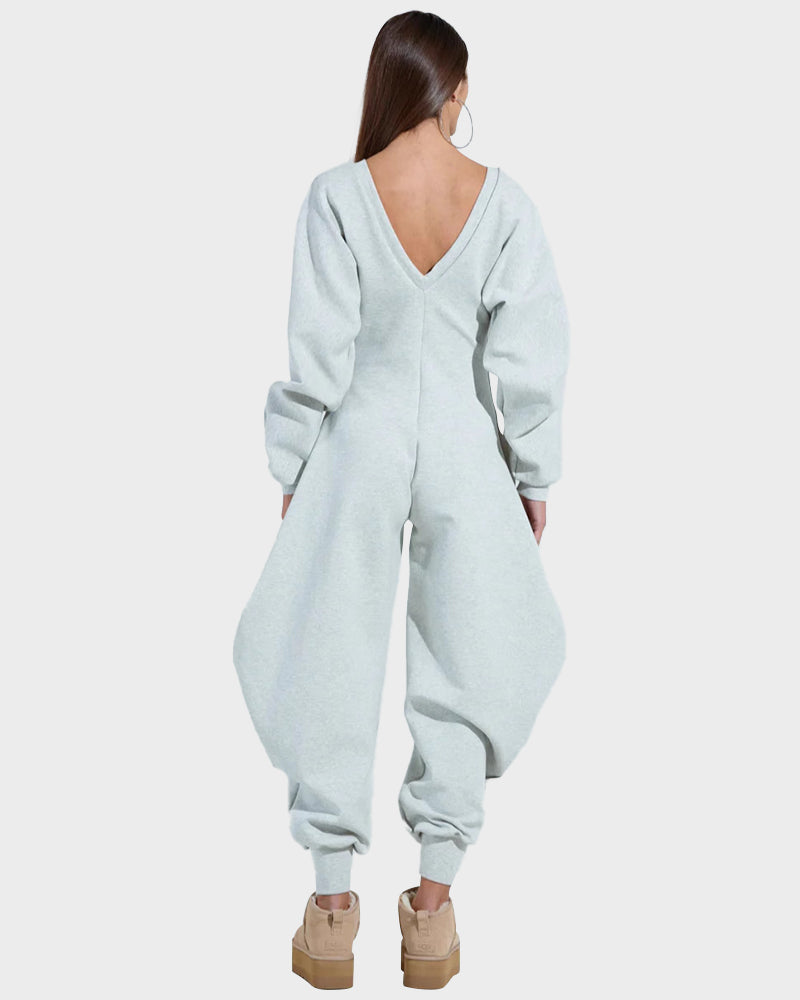 Cozy Deep V Sweatshirt Jumpsuit - view 2