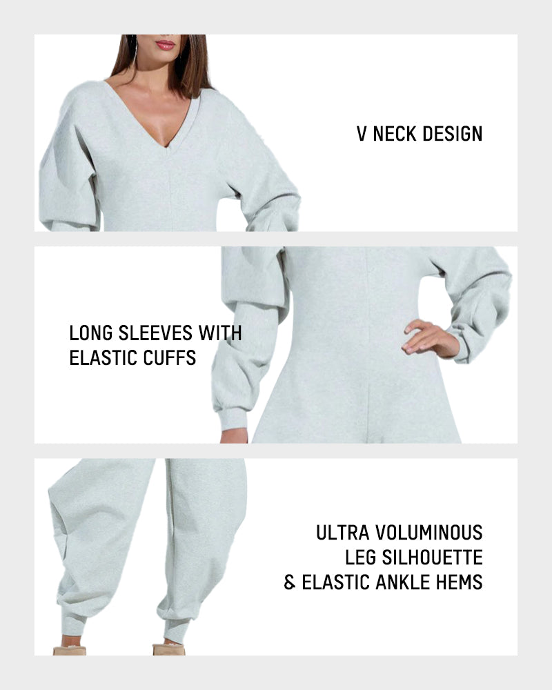 Cozy Deep V Sweatshirt Jumpsuit - view 6