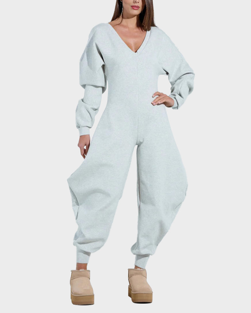 Cozy Deep V Sweatshirt Jumpsuit - view 7