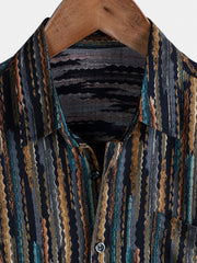 Men's Striped Vintage Holiday Button Short Sleeve Shirt
