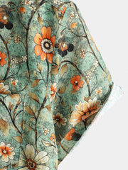Men's Green Floral Print Summer Short Sleeve Hawaiian Shirt