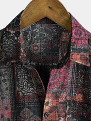 Men's Vintage Short Sleeve Holiday Button Up Shirt