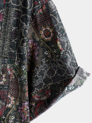 Men's Vintage Short Sleeve Holiday Button Up Shirt