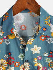 Men's Floral Print Cotton Hawaiian Aloha Short Sleeve Shirt