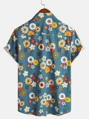 Men's Floral Print Cotton Hawaiian Aloha Short Sleeve Shirt