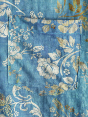 Men's Blue Floral Print Pocket Short Sleeve Shirt