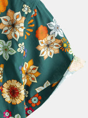 Men's Floral Print Green Hawaiian Aloha Short Sleeve Shirt