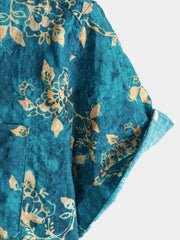 Men's Blue Floral Print Breathable Summer Short Sleeve Hawaiian Shirt