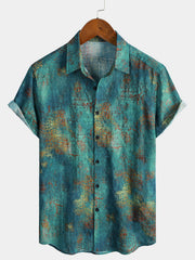 Men's Blue Beach Vacation Breathable Tropical Short Sleeve Hawaiian Shirt