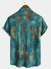 Men's Blue Beach Vacation Breathable Tropical Short Sleeve Hawaiian Shirt