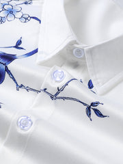 Men's Blue Floral Print Summer Hawaiian Holiday Short Sleeve Shirt