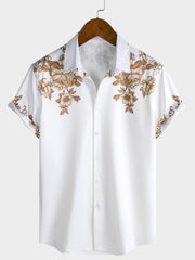 Men's Floral Print Hawaiian Button Up Casual Collar Short Sleeve Shirt
