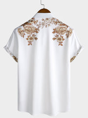 Men's Floral Print Hawaiian Button Up Casual Collar Short Sleeve Shirt
