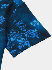 Men's Blue Floral Print Vacation Hawaiian Short Sleeve Shirt