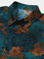 Men's Retro Summer Beach Cruise Vacation Button Short Sleeve Shirt
