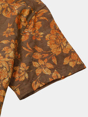 Men's Brown Retro Floral Print Vintage Hawaiian Summer Shirt
