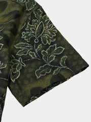 Men's Green Floral Print Vintage Hawaiian Short Sleeve Shirt
