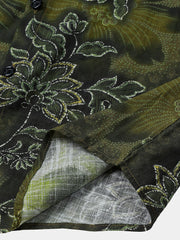 Men's Green Floral Print Vintage Hawaiian Short Sleeve Shirt