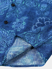 Men's Blue Floral Print Breathable Hawaiian Short Sleeve Shirt