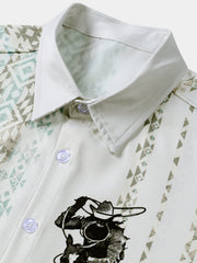 Men's Retro Striped Western Cowboy Equestrian Print Shirt