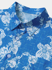 Men's Blue Floral Vintage Hawaiian Short Sleeve Tropical Shirt