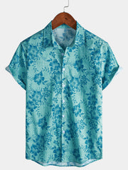 Men's Floral Vintage Hawaiian Short Sleeve Lightweight Cotton Shirt