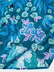 Men's Blue Floral Summer Hawaiian Short Sleeve Button Up Shirt
