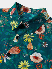 Men's Green Floral Hawaiian Short Sleeve Lightweight Cotton Holiday Shirt
