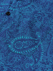 Men's Blue Vintage Paisley Floral Short Sleeve Button Shirt