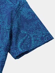 Men's Blue Vintage Paisley Floral Short Sleeve Button Shirt