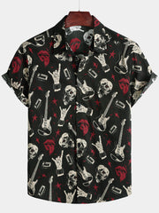Men's Guitar Skull Music Punk Rock and Roll Cool Funny Hawaiian Shirt