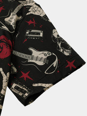 Men's Guitar Skull Music Punk Rock and Roll Cool Funny Hawaiian Shirt