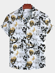 Men's Skull Music Punk Rock and Roll Cool Funny White Hawaiian Shirt