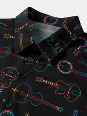 Men's Music Notes Festival Cotton Breathable Short Sleeve Shirt