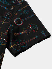 Men's Music Notes Festival Cotton Breathable Short Sleeve Shirt