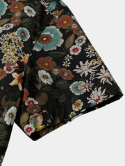 Men’s Vintage Floral Short Sleeve Button Up Lightweight Cool Vacation Shirt