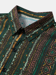 Men’s Green Vintage Stripe Short Sleeve Button Breathable Casual Shirt