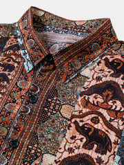 Men’s Vintage Boho Elephant Stripe Short Sleeve Beach Vacation Shirt