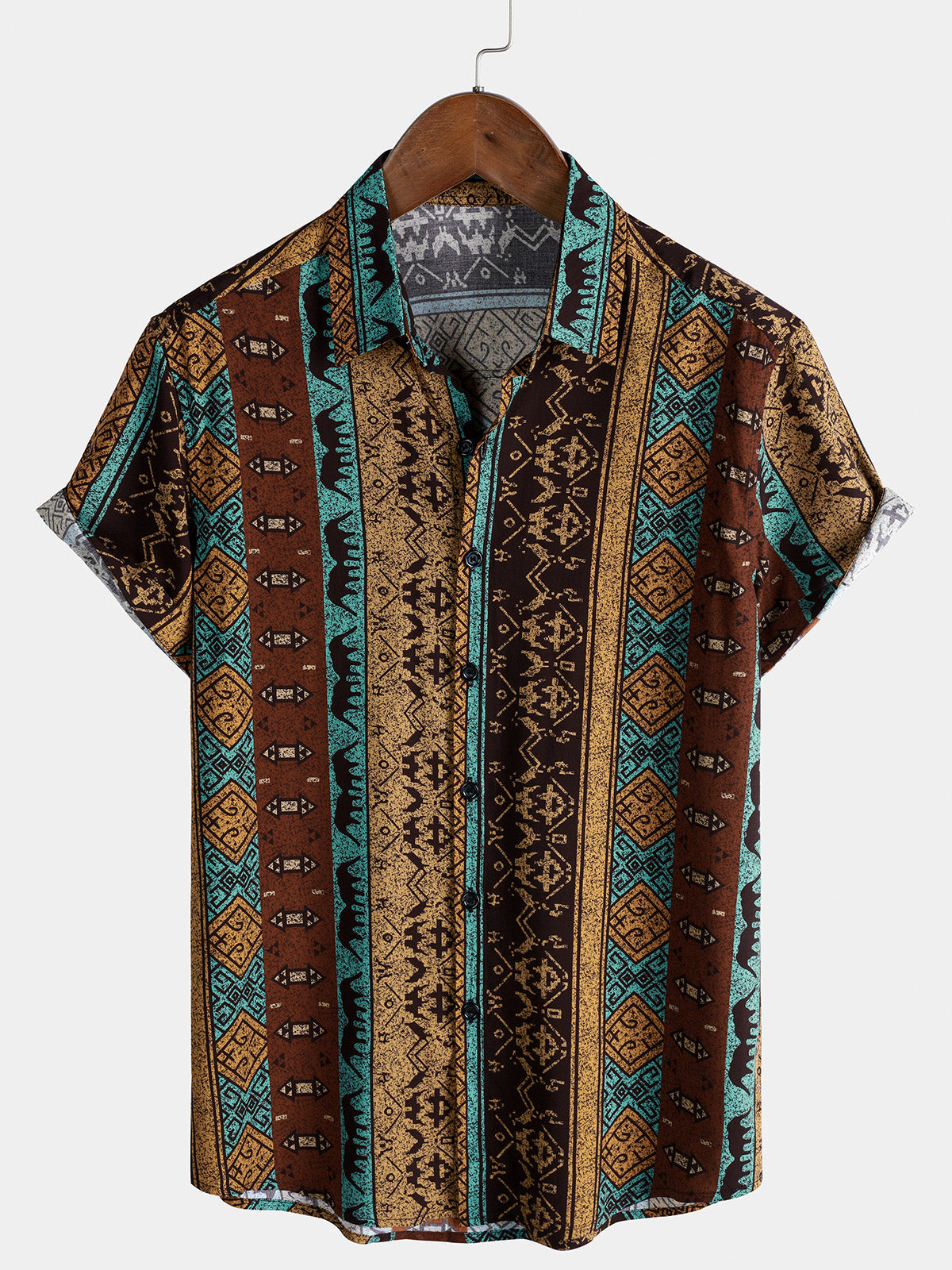 Men’s Vintage Geometric Tribal Short Sleeve Lightweight Vacation Shirt