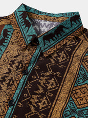Men’s Vintage Geometric Tribal Short Sleeve Lightweight Vacation Shirt
