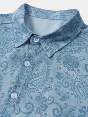 Men's Blue Paisley Floral Summer Holiday Short Sleeve Shirt