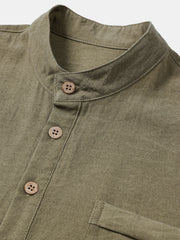 Men's Casual Solid Stand Collar Half Placket Short Sleeve Shirt