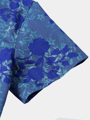 Men’s Holiday Breathable Blue Hawaiian Beach Casual Cotton Short Sleeve Shirt