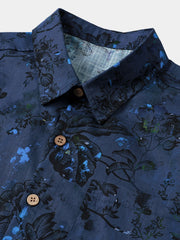 Men’s Vintage Casual Vacation Breathable Floral Print Cotton Short Sleeve Shirt