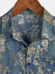 Men’s Vintage Floral Print Casual Cotton Short Sleeve Shirt