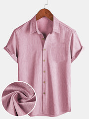 Men's Comfort Solid Pink Sport Short Sleeve Shirt
