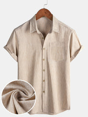 Men's Comfort Solid Beige Sport Short Sleeve Shirt