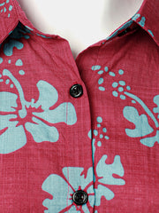 Women's Floral Print Blouse Flower Hawaiian Cotton Summer Aloha Short Sleeve Shirt